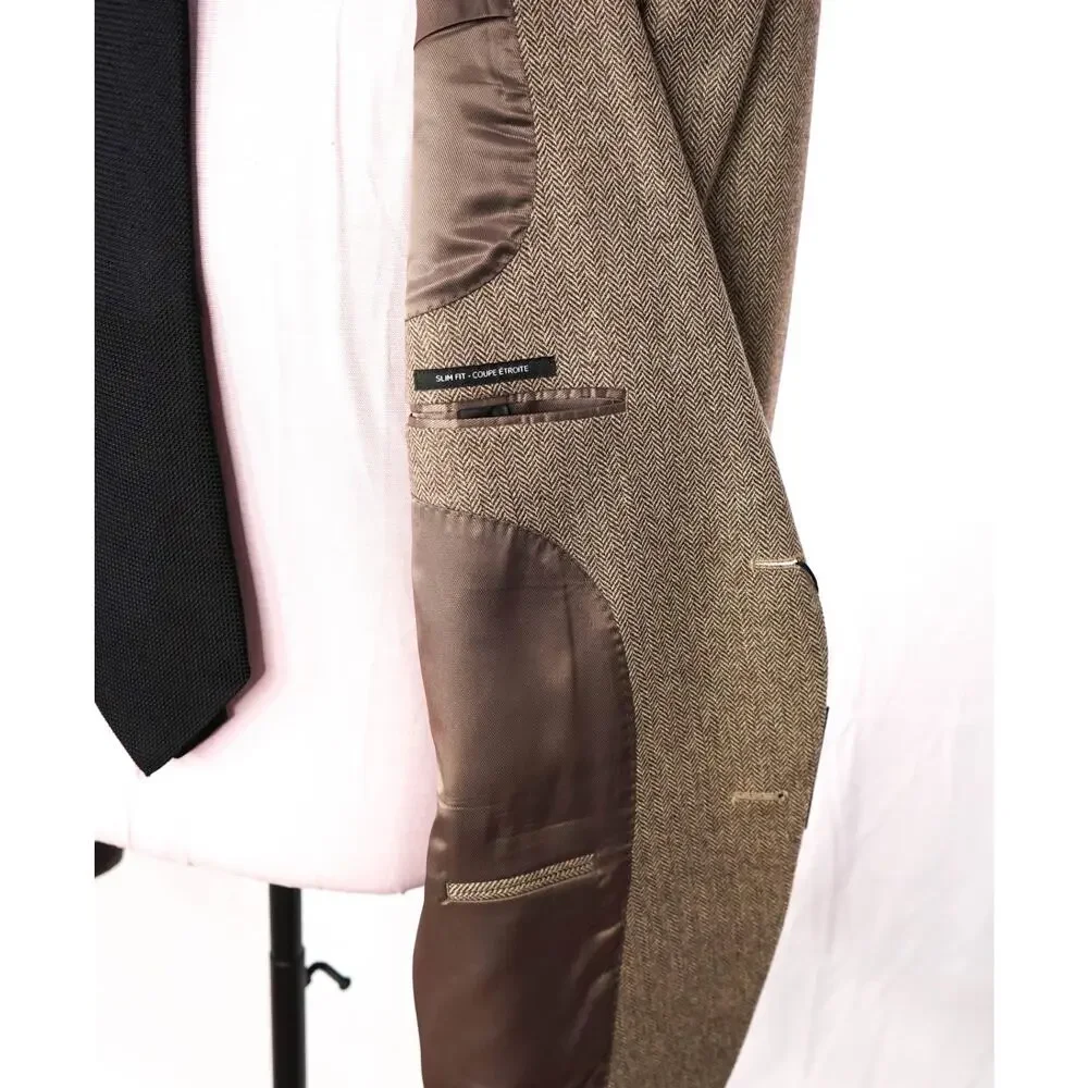 $1,295 SAKS 5TH AVE - Brown Herringbone Cashmere Blazer - 50R